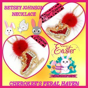 Betsey Johnson Red Fluff/Skate Necklace